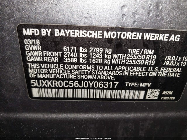 Продаж на аукціоні авто 2018 Bmw X5 Xdrive35i, vin: 5UXKR0C56J0Y06317, номер лоту: 44584624