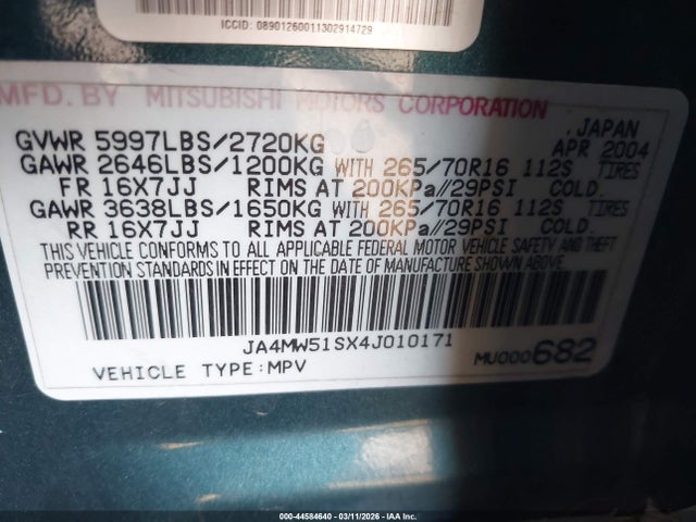 2004 MITSUBISHI MONTERO JA4MW51SX4J010171 Photo 8