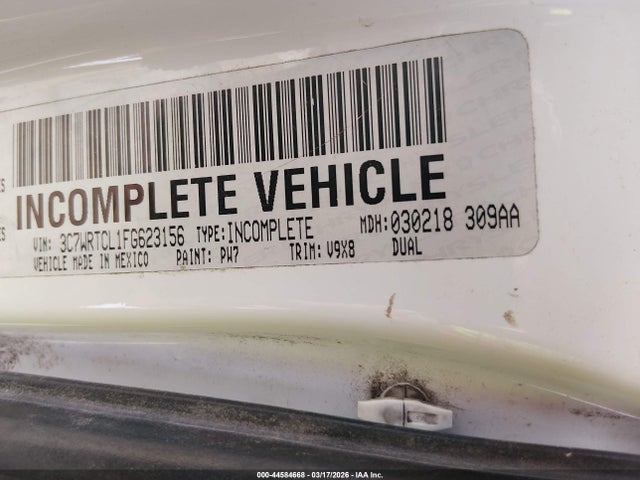 44584668 :رقم المزاد ، 3C7WRTCL1FG623156 vin ، 2015 Ram 3500 Chassis Tradesman/slt/laramie مزاد بيع