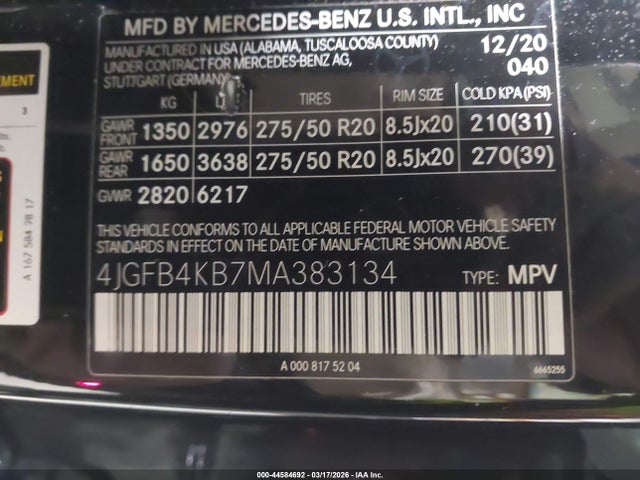 2021 Mercedes-benz Gle 350 4matic მანქანა იყიდება აუქციონზე, vin: 4JGFB4KB7MA383134, აუქციონის ნომერი: 44584692