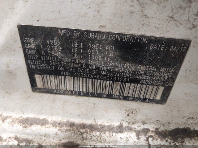 Продаж на аукціоні авто 2017 Subaru Impreza Premium, vin: 4S3GTAB66H3731281, номер лоту: 44584698