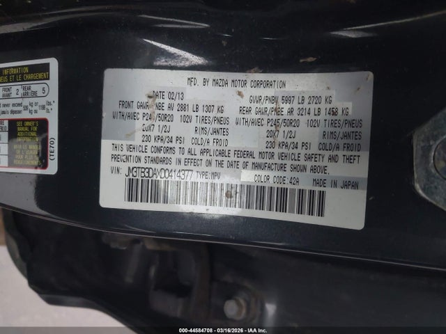 44584708 :رقم المزاد ، JM3TB3DAXD0414377 vin ، 2013 Mazda Cx-9 Grand Touring مزاد بيع