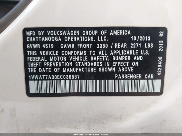 Volkswagen Passat 1.8t S 2014 1VWAT7A30EC038537 Image 9