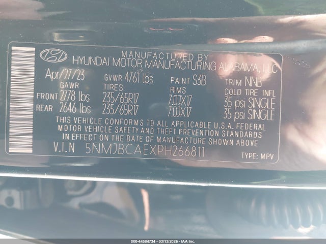 Aukcja sprzedaży 2023 Hyundai Tucson Sel, vin: 5NMJBCAEXPH266811, numer aukcji: 44584734