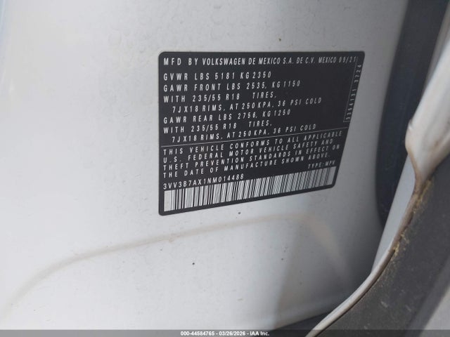 2022 VOLKSWAGEN TIGUAN 3VV3B7AX1NM014488 Photo 8