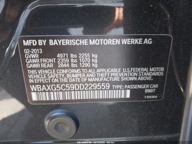 2013 Bmw 528i მანქანა იყიდება აუქციონზე, vin: WBAXG5C59DD229559, აუქციონის ნომერი: 44584766