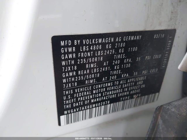 2016 VOLKSWAGEN TIGUAN WVGAV7AX6GW602978 Photo 8