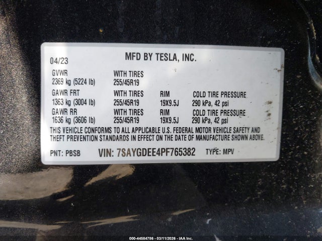 44584786 :رقم المزاد ، 7SAYGDEE4PF765382 vin ، 2023 Tesla Model Y Awd/long Range Dual Motor All-wheel Drive مزاد بيع