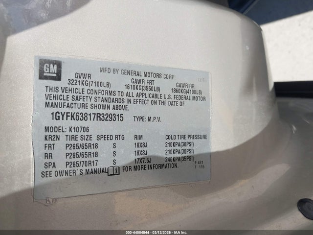 2007 CADILLAC ESCALADE 1GYFK63817R329315 Photo 8