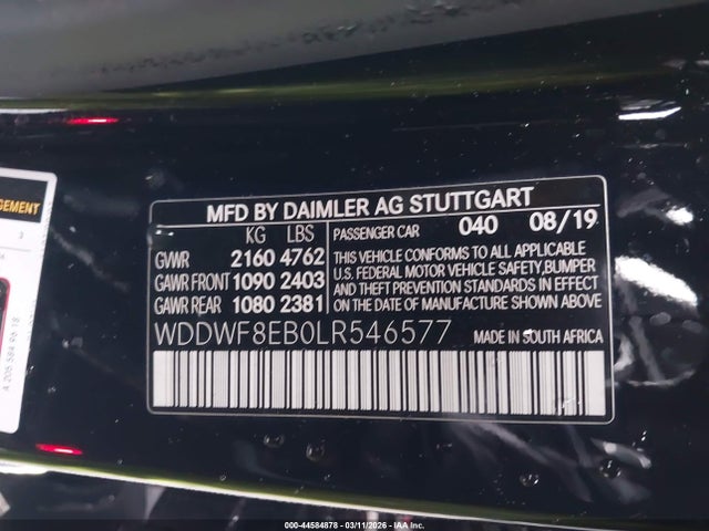 44584878 :رقم المزاد ، WDDWF8EB0LR546577 vin ، 2020 Mercedes-benz C 300 4matic مزاد بيع