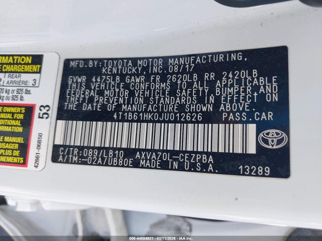 4T1B61HK0JU012626 Toyota CAMRY XSE