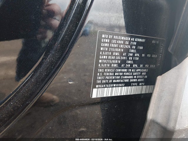 Aukcja sprzedaży 2015 Volkswagen Tiguan S, vin: WVGAV7AX8FW593022, numer aukcji: 44584926