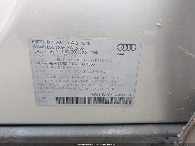 Aukcja sprzedaży 2013 Audi Q5 2.0t Premium, vin: WA1LFAFPXDA028050, numer aukcji: 44584945