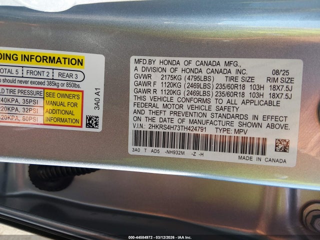Honda Cr-v Ex-l Awd 2026 2HKRS4H73TH424791 Image 9