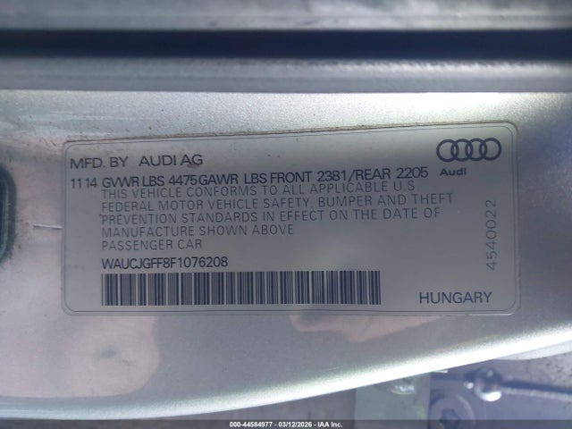 2015 Audi A3 2.0 Tdi Premium მანქანა იყიდება აუქციონზე, vin: WAUCJGFF8F1076208, აუქციონის ნომერი: 44584977