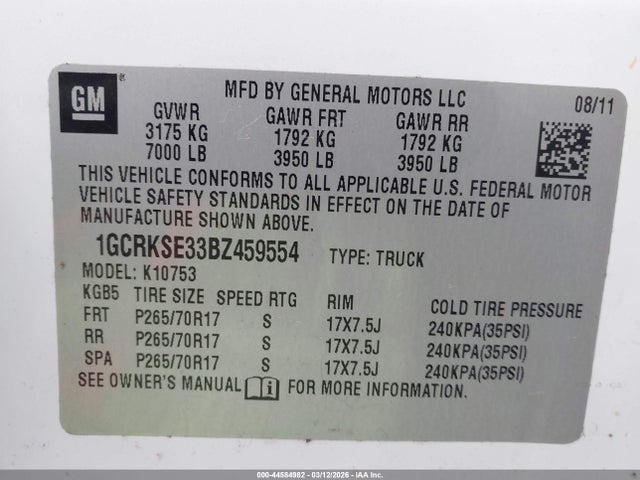 Продажа на аукционе авто 2011 Chevrolet Silverado 1500 Lt, vin: 1GCRKSE33BZ459554, номер лота: 44584982