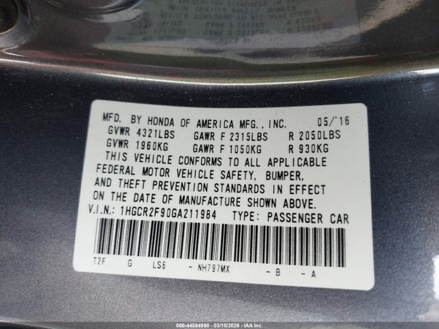 1HGCR2F90GA211984 Honda Accord Ex-l