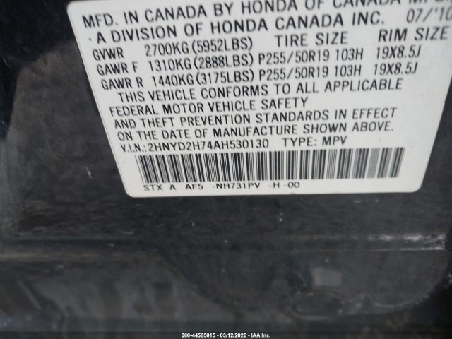 Aukcja sprzedaży 2010 Acura Mdx Advance Package, vin: 2HNYD2H74AH530130, numer aukcji: 44585015