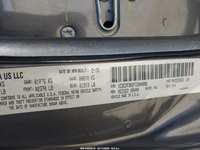 2015 Dodge Dart Sxt მანქანა იყიდება აუქციონზე, vin: 1C3CDFBB2FD300888, აუქციონის ნომერი: 44585019