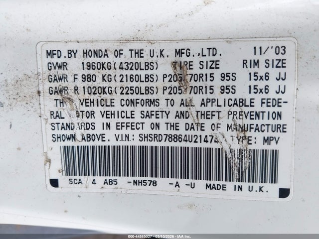 2004 HONDA CR-V SHSRD78864U214747 Photo 8