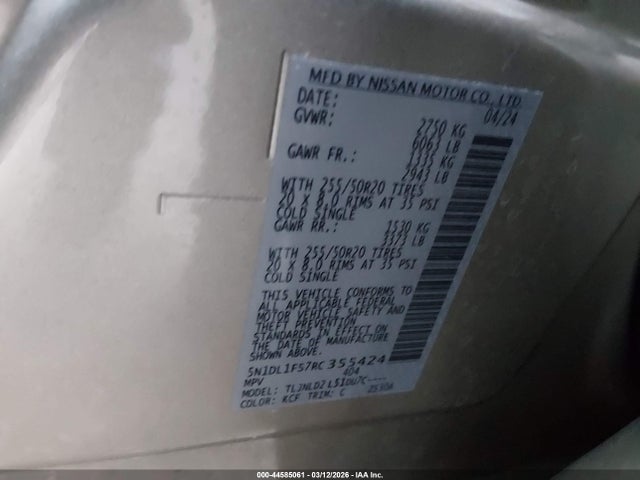 44585061 :رقم المزاد ، 5N1DL1FS7RC355424 vin ، 2024 Infiniti Qx60 Luxe Awd مزاد بيع