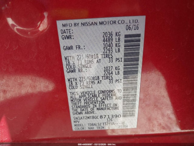 Nissan Rogue Sl 2016 5N1AT2MT8GC871390 Image 9