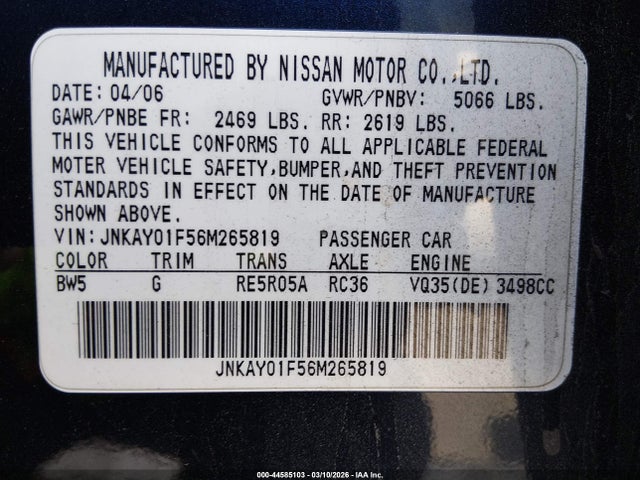 Продажа на аукционе авто 2006 Infiniti M35x, vin: JNKAY01F56M265819, номер лота: 44585103
