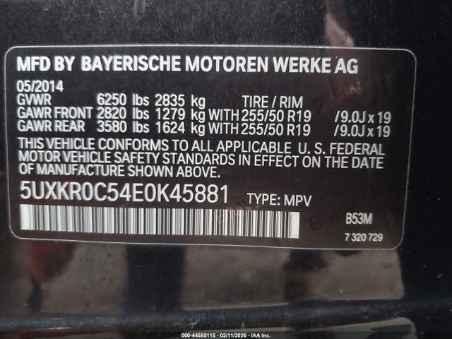 Продаж на аукціоні авто 2014 Bmw X5 Xdrive35i, vin: 5UXKR0C54E0K45881, номер лоту: 44585115