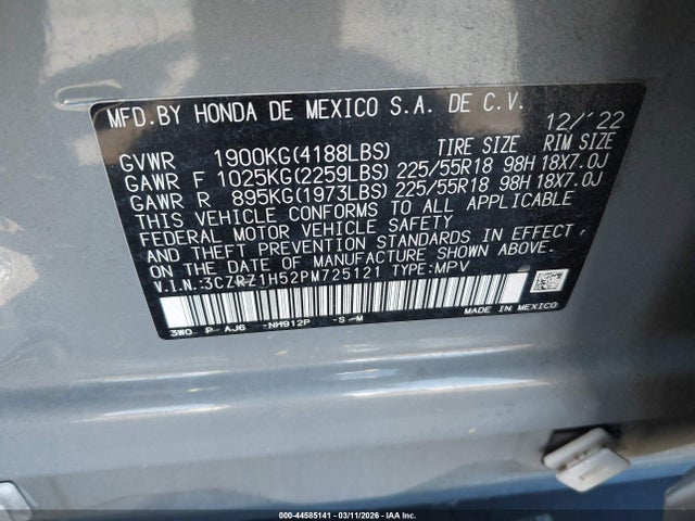 3CZRZ1H52PM725121 Honda Hr-v 2wd Sport