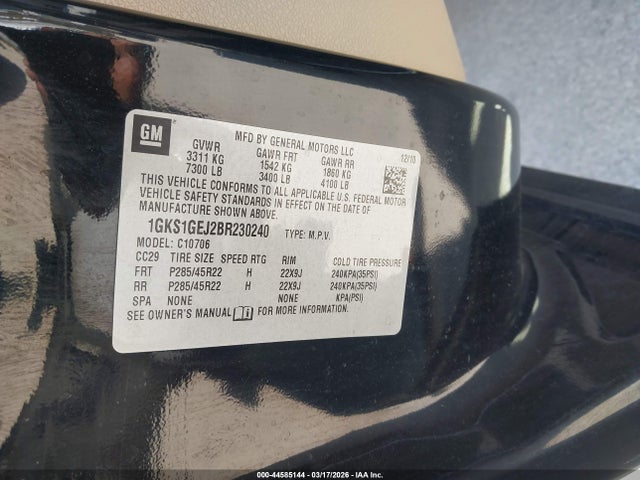 44585144 :رقم المزاد ، 1GKS1GEJ2BR230240 vin ، 2011 Gmc Yukon Hybrid Denali مزاد بيع