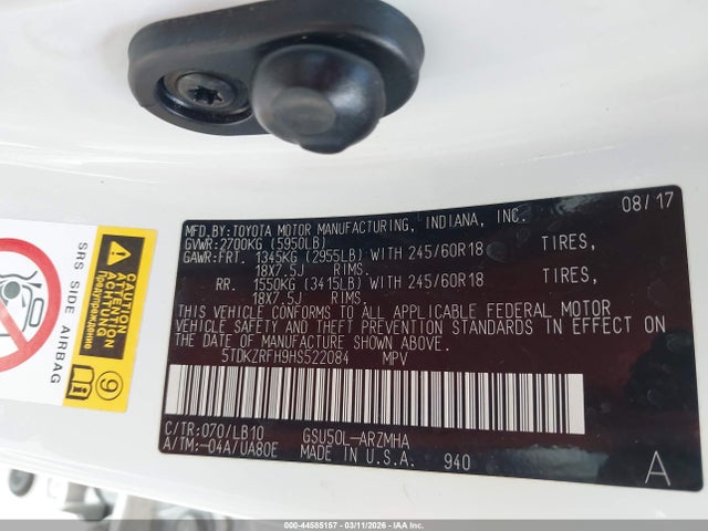 Toyota Highlander Xle 2017 5TDKZRFH9HS522084 Image 9