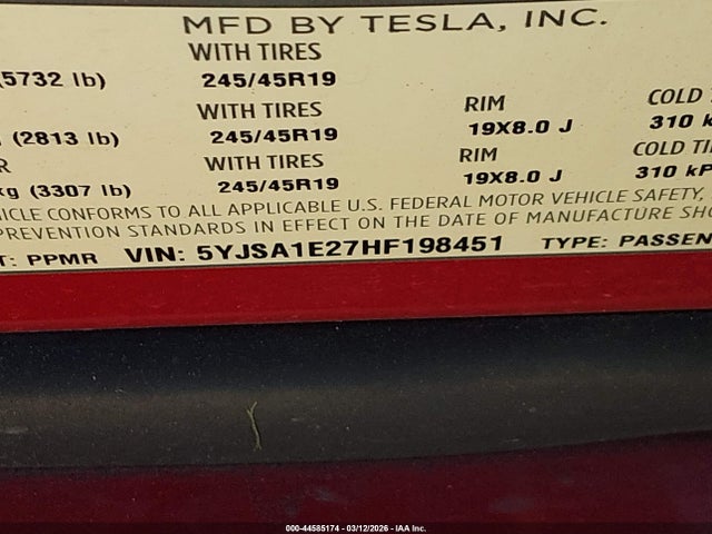 2017 TESLA MODEL S 5YJSA1E27HF198451 Photo 8