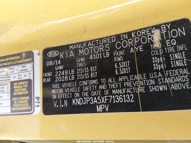 KIA SOUL + 2015 KNDJP3A5XF7136132 Image 9