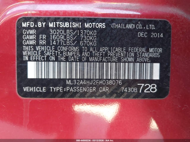 2015 MITSUBISHI MIRAGE ML32A4HJ2FH038076 Photo 8