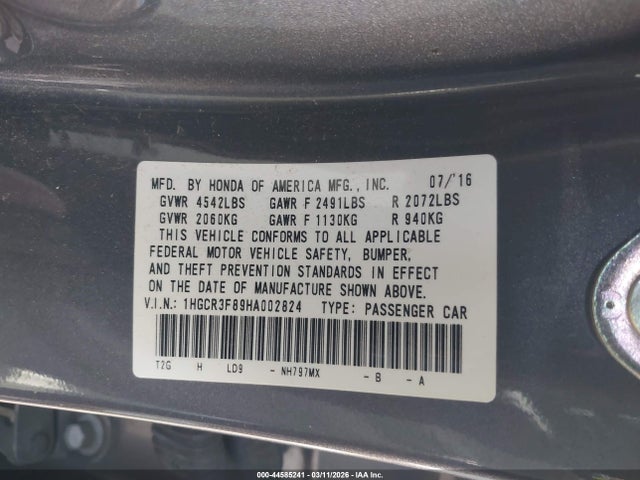 1HGCR3F89HA002824 Honda Accord Ex-l V6