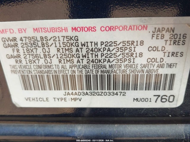 Mitsubishi Outlander Sel 2016 JA4AD3A32GZ033472 Image 9
