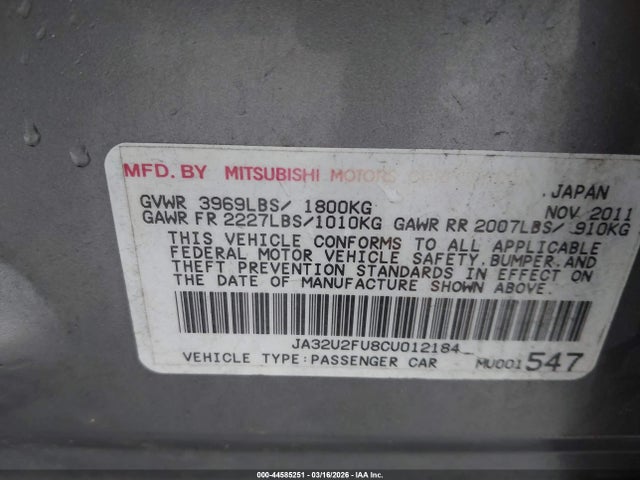 2012 MITSUBISHI LANCER JA32U2FU8CU012184 Photo 8