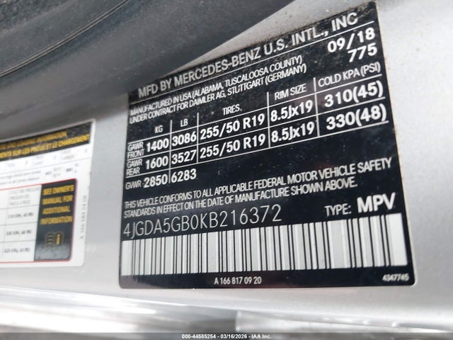 2019 MERCEDES-BENZ GLE 400 4JGDA5GB0KB216372 Photo 8