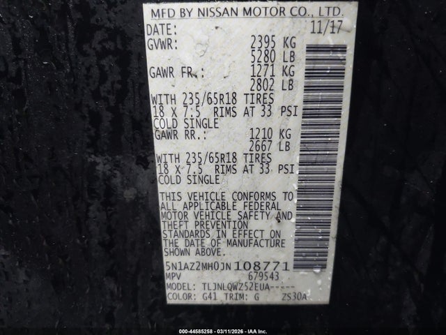 5N1AZ2MH0JN108771 Nissan MURANO SV