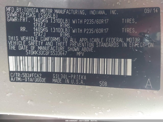 2015 TOYOTA SIENNA 5TDKK3DC8FS533647 Photo 8