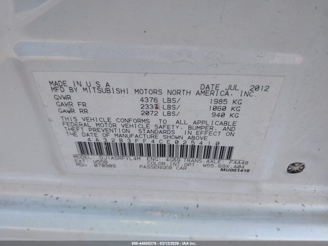 2012 MITSUBISHI GALANT 4A32B3FF4CE025410 Photo 8