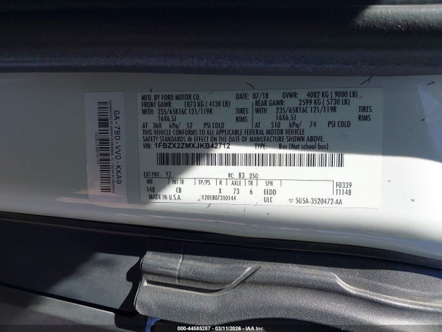 1FBZX2ZMXJKB42712 Ford Transit-350 Xl