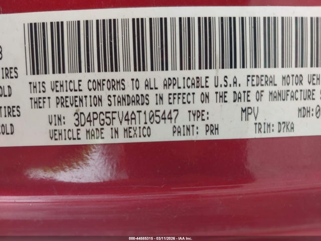 44585315 :رقم المزاد ، 3D4PG5FV4AT105447 vin ، 2010 Dodge Journey Sxt مزاد بيع