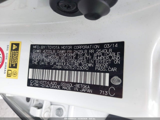 44585324 :رقم المزاد ، JTHBK1GG7E2123090 vin ، 2014 Lexus Es 350 مزاد بيع