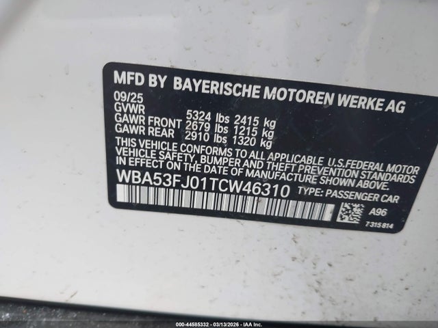 WBA53FJ01TCW46310 BMW 530i Xdrive