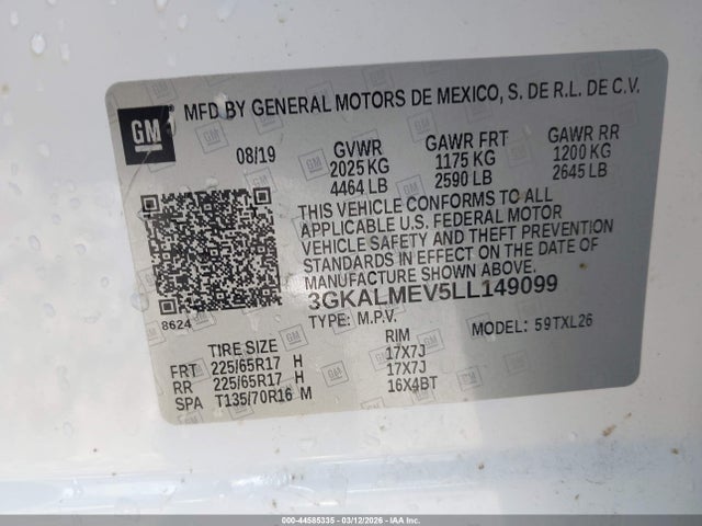 Продажа на аукционе авто 2020 Gmc Terrain Fwd Sle, vin: 3GKALMEV5LL149099, номер лота: 44585335