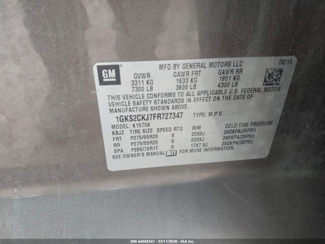 2015 Gmc Yukon Denali მანქანა იყიდება აუქციონზე, vin: 1GKS2CKJ7FR727347, აუქციონის ნომერი: 44585341