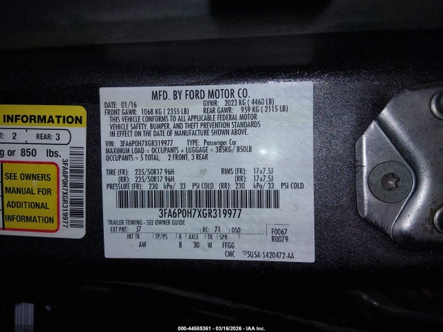 Ford FUSION SE 2016 3FA6P0H7XGR319977 Image 9