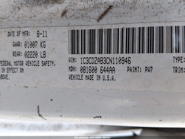 Продажа на аукционе авто 2012 Dodge Avenger Se, vin: 1C3CDZAB3CN110946, номер лота: 44585382