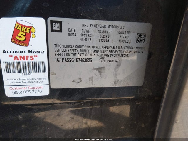 2014 Chevrolet Cruze Ls Auto მანქანა იყიდება აუქციონზე, vin: 1G1PA5SG1E7463825, აუქციონის ნომერი: 44585390